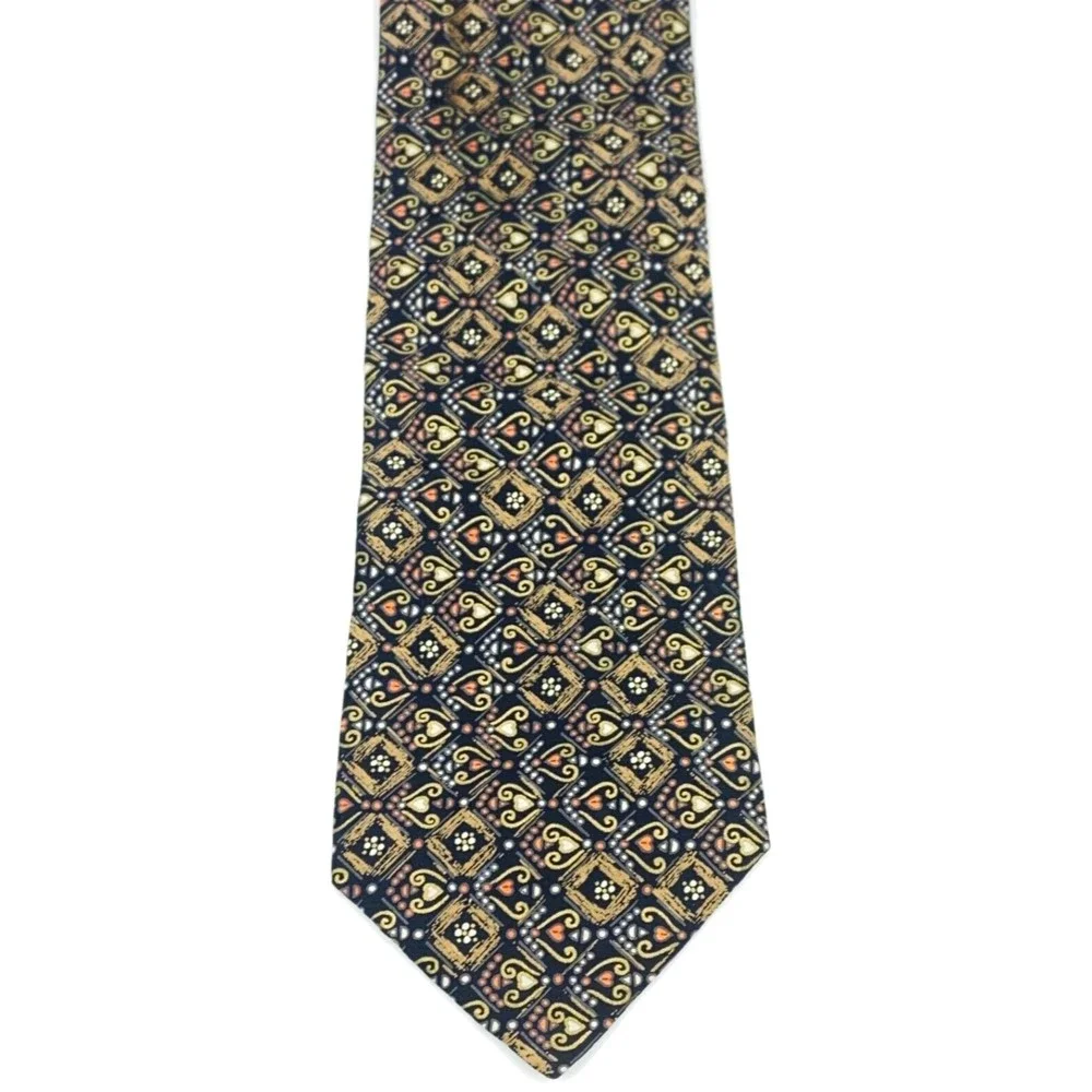 BRIONI Roma Black Gold Orange Gray Tie Mens Hearts Circles Art Necktie 60